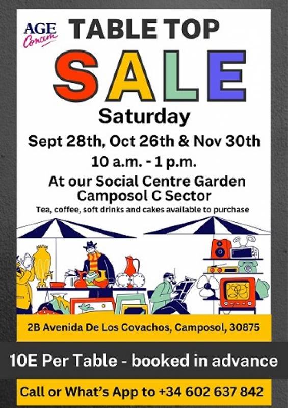 September 28 Age Concern Table Top Sale Extravaganza