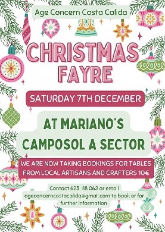 December 7 Age Concern Christmas Fayre at Marianos Restaurant: Tables now available