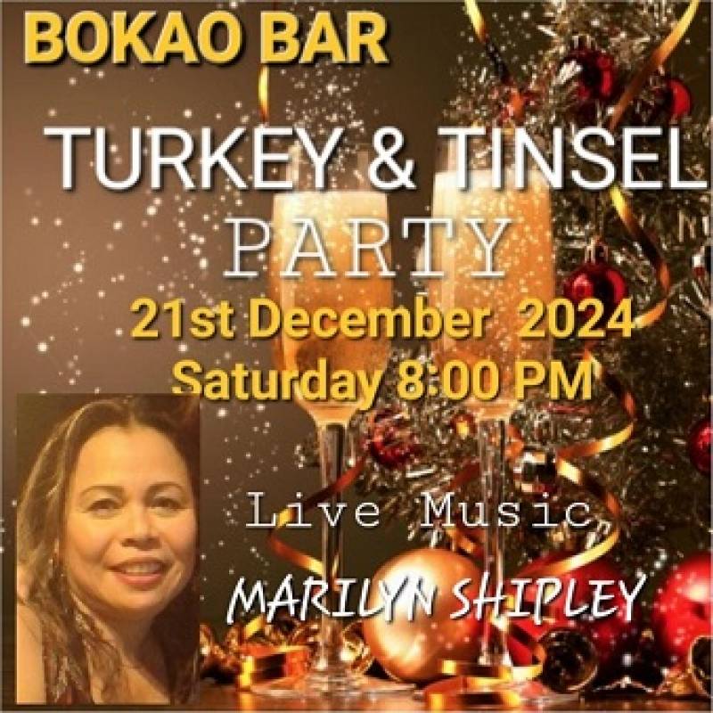 December 21 Turkey and Tinsel Party with music by Marilyn Shipley at Bokao Bar, Condado de Alhama Golf Resort