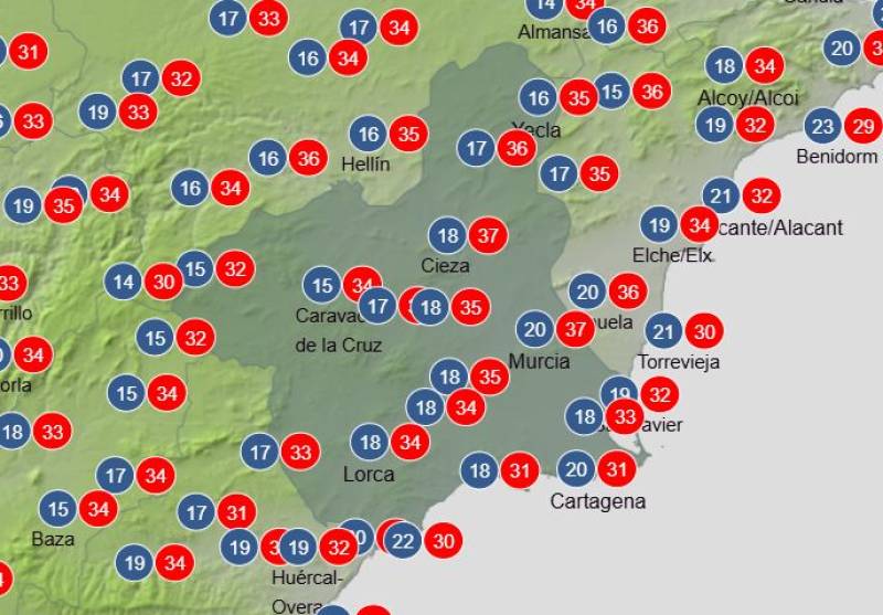 Temperature soars back up to 37 degrees: Murcia weekly weather forecast September 1-4