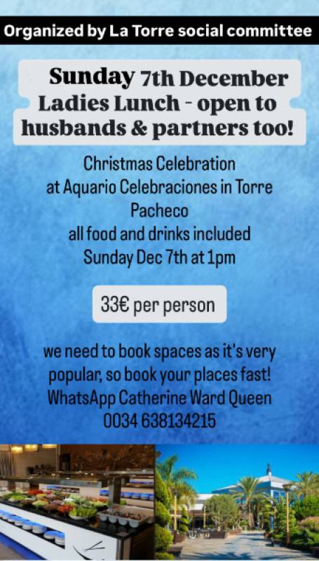 December 7 Festive Ladies Lunch in Torre Pacheco